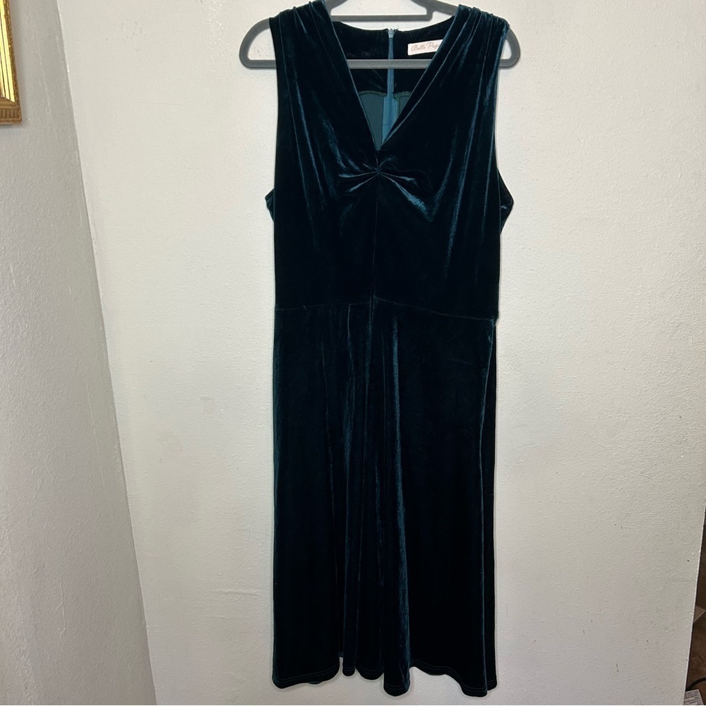 Elegant Velvet Sleeveless Dress - Deep Green  Size XL